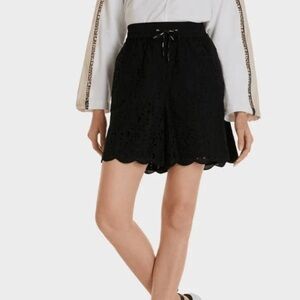 Marc Cain black long cotton high-waisted eyelet shorts - size Small (S)